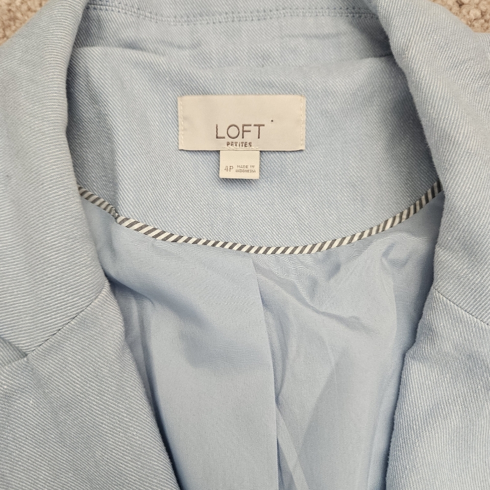 Loft Womens 4P Suit Casual Blazer Pastel Light Blue Spring Lightweight Cotton - Picture 3 of 7